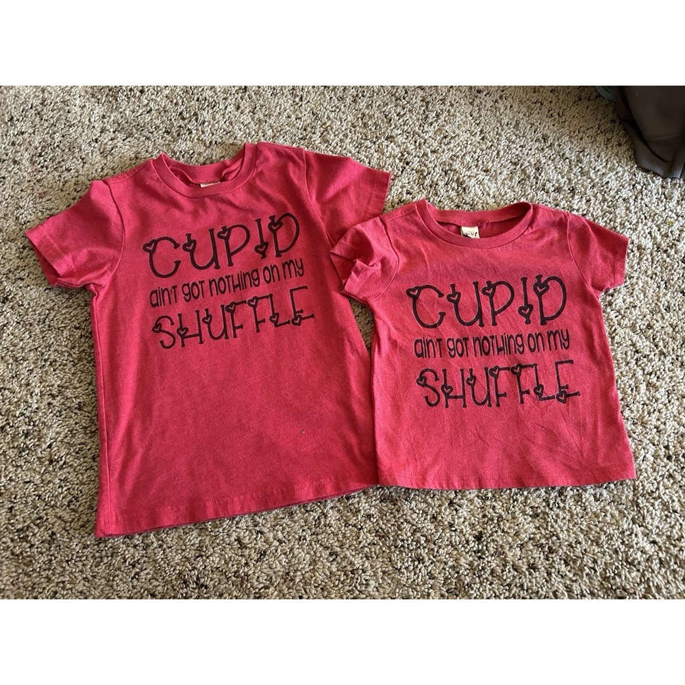 Size 4t and 12 month matching Valentine's Day tshirts - EUC